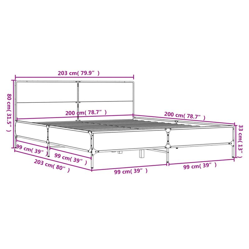 Casa si Gradina - Mobilier - Paturi si accesorii - Paturi - Cadru de pat, stejar fumuriu 200x200 cm lemn prelucrat si metal - Infinity.ro