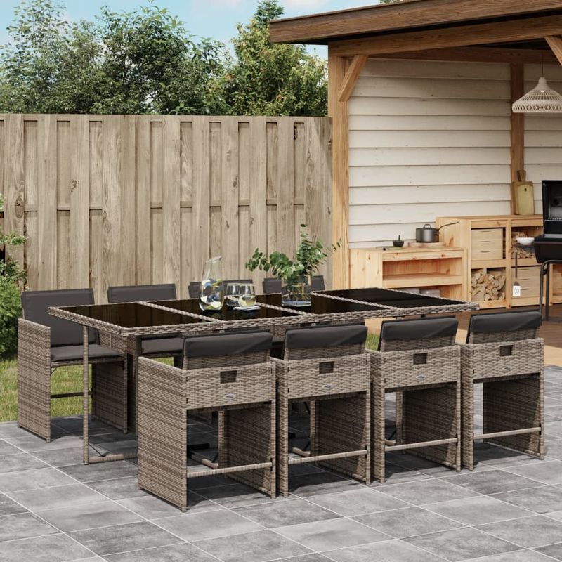 Casa si Gradina - Gradina si terasa - Mobilier exterior - Seturi mobila gradina - Set mobilier gradina cu perne, 9 piese, gri, poliratan - Infinity.ro