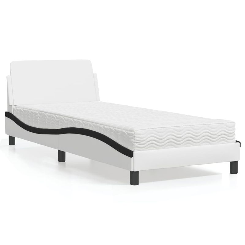 Casa si Gradina - Mobilier - Paturi si accesorii - Paturi - Pat cu saltea, alb si negru, 90x200 cm, piele ecologica - Infinity.ro