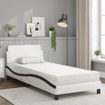 Casa si Gradina - Mobilier - Paturi si accesorii - Paturi - Pat cu saltea, alb si negru, 90x200 cm, piele ecologica - Infinity.ro