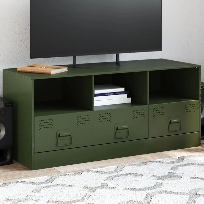 Casa si Gradina - Mobilier - Comode si corpuri - Comode - Comoda TV, verde masliniu, 99x39x44 cm, otel - Infinity.ro