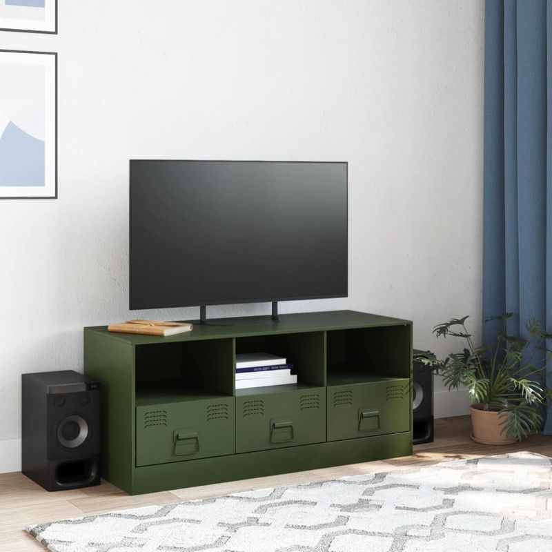 Casa si Gradina - Mobilier - Comode si corpuri - Comode - Comoda TV, verde masliniu, 99x39x44 cm, otel - Infinity.ro