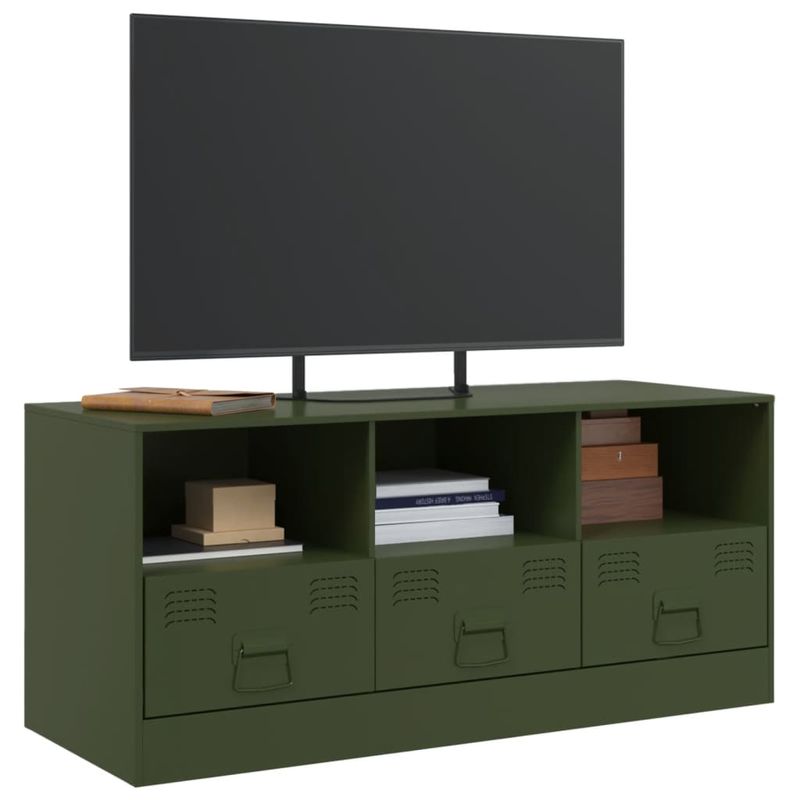 Casa si Gradina - Mobilier - Comode si corpuri - Comode - Comoda TV, verde masliniu, 99x39x44 cm, otel - Infinity.ro