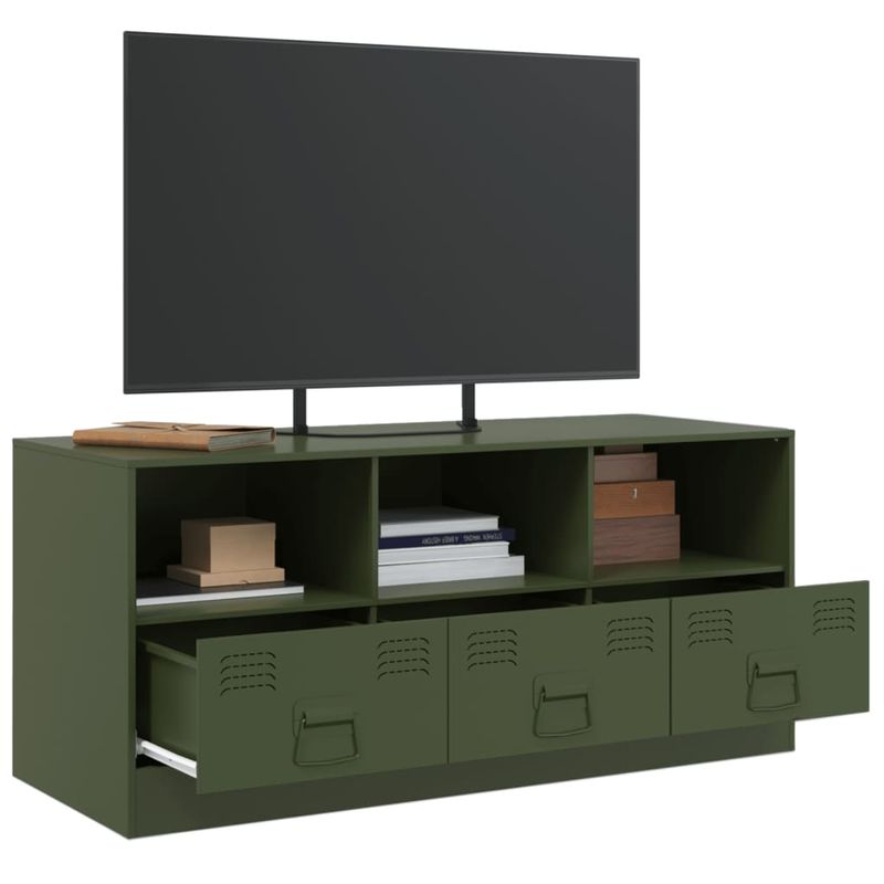 Casa si Gradina - Mobilier - Comode si corpuri - Comode - Comoda TV, verde masliniu, 99x39x44 cm, otel - Infinity.ro