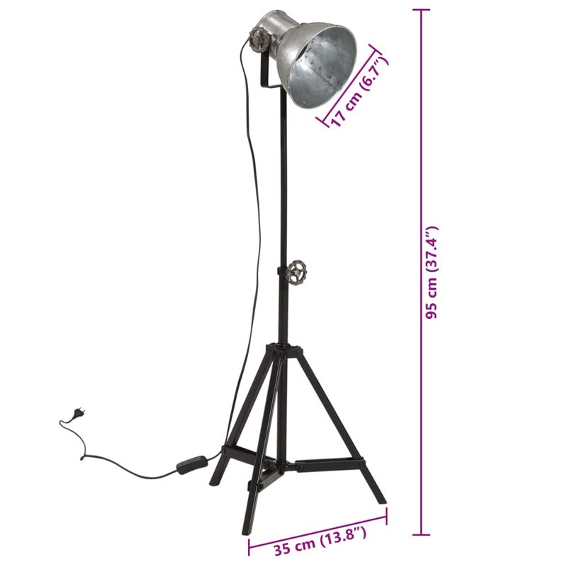 Casa si Gradina - Corpuri si surse de iluminat - Veioze si lampi - Lampadare - Lampa de podea 25 W, argintiu vintage, 35x35x65/95 cm, E27 - Infinity.ro
