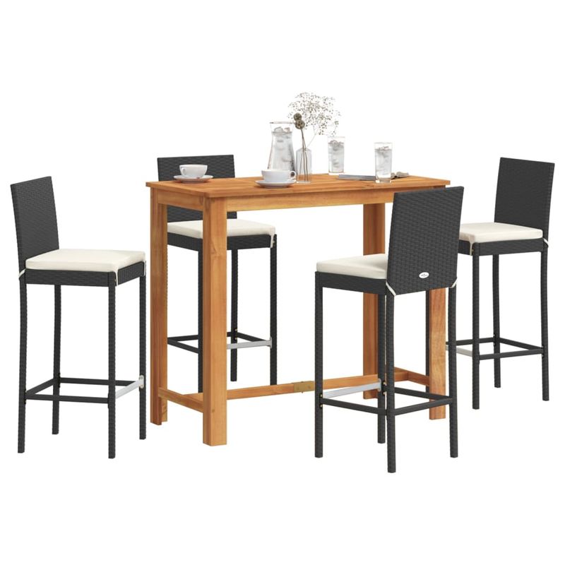 Casa si Gradina - Gradina si terasa - Mobilier exterior - Seturi mobila gradina - Set bar de gradina 5 piese negru lemn masiv acacia si poliratan - Infinity.ro