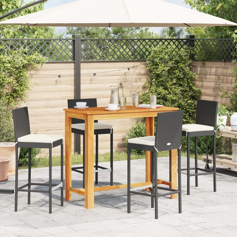 Casa si Gradina - Gradina si terasa - Mobilier exterior - Seturi mobila gradina - Set bar de gradina 5 piese negru lemn masiv acacia si poliratan - Infinity.ro