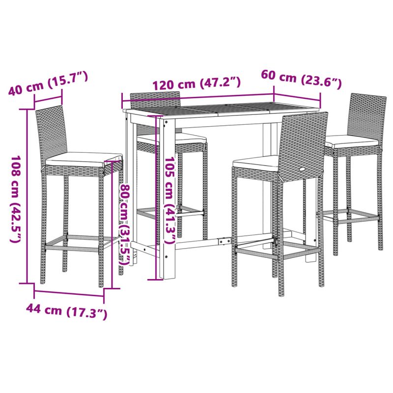 Casa si Gradina - Gradina si terasa - Mobilier exterior - Seturi mobila gradina - Set bar de gradina 5 piese negru lemn masiv acacia si poliratan - Infinity.ro