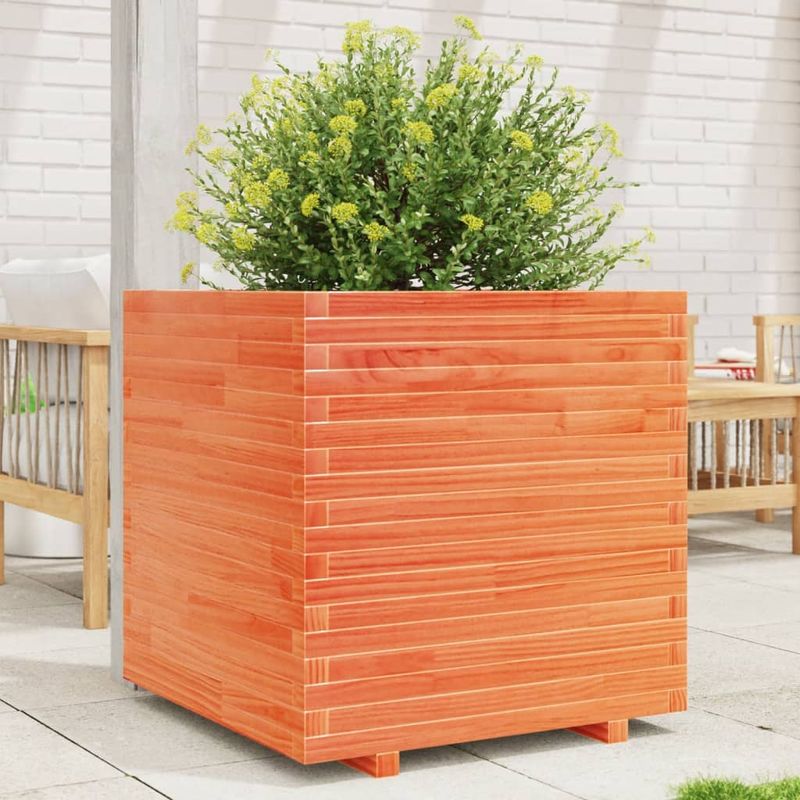 Casa si Gradina - Gradinarit si plante - Plante si ghivece - Ghivece si suporturi - Jardiniera de gradina, maro ceruit, 70x70x72 cm, lemn masiv pin - Infinity.ro