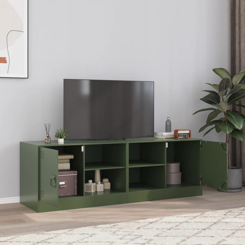 Casa si Gradina - Mobilier - Comode si corpuri - Comode - Dulapuri TV 2 buc., verde maslina, 67x39x44 cm Otel - Infinity.ro
