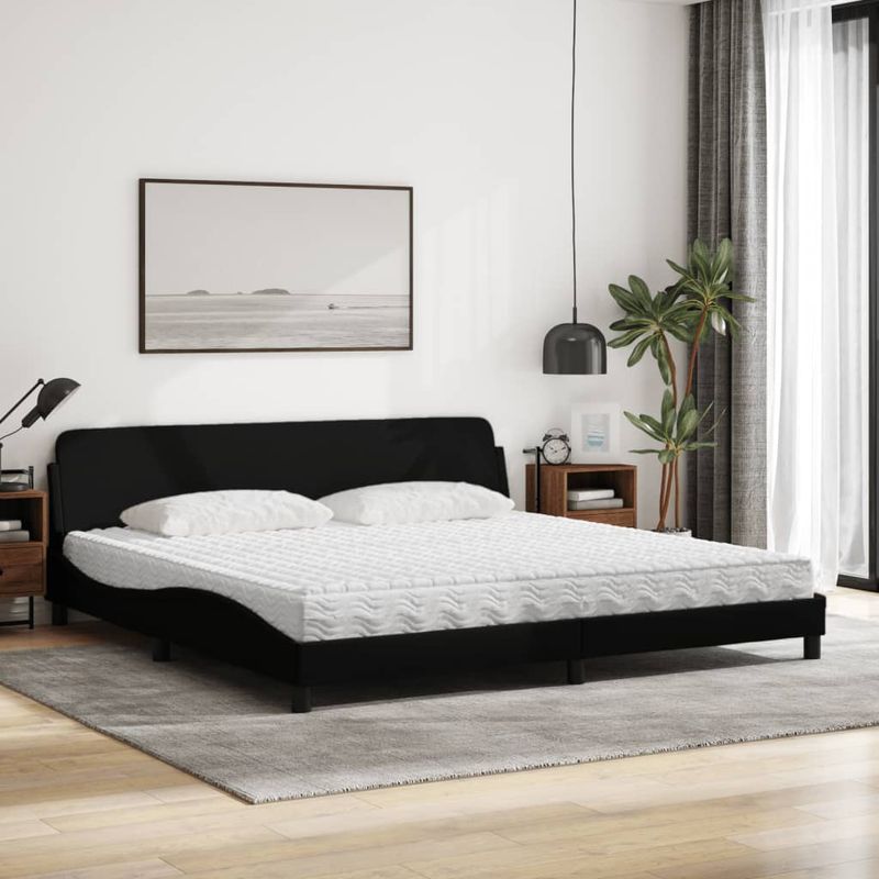 Casa si Gradina - Mobilier - Paturi si accesorii - Paturi - Pat cu saltea, negru, 200x200 cm, textil - Infinity.ro