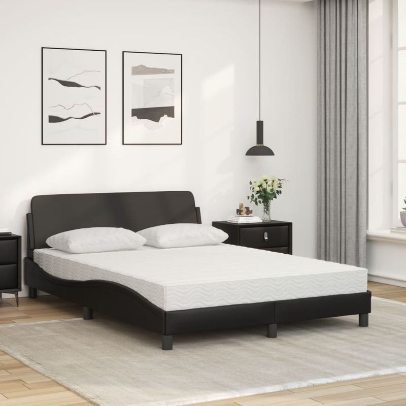 Casa si Gradina - Mobilier - Paturi si accesorii - Paturi - Pat cu saltea, negru, 140x190 cm, piele ecologica - Infinity.ro