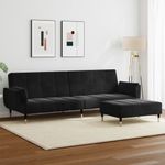 Casa si Gradina - Mobilier - Canapele si coltare - Canapele - Canapea extensibila cu taburet, 2 locuri, negru, catifea - Infinity.ro