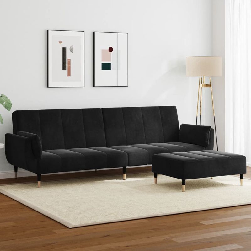 Casa si Gradina - Mobilier - Canapele si coltare - Canapele - Canapea extensibila cu taburet, 2 locuri, negru, catifea - Infinity.ro