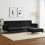 Casa si Gradina - Mobilier - Canapele si coltare - Canapele - Canapea extensibila cu taburet, 2 locuri, negru, catifea - Infinity.ro