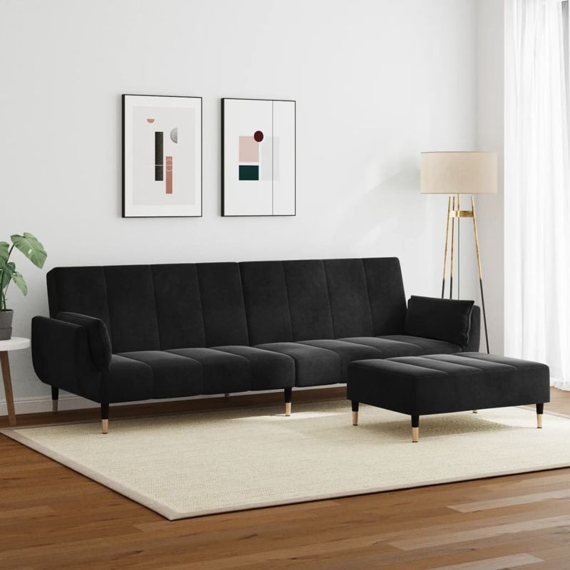 Casa si Gradina - Mobilier - Canapele si coltare - Canapele - Canapea extensibila cu taburet, 2 locuri, negru, catifea - Infinity.ro