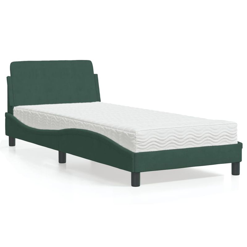 Casa si Gradina - Mobilier - Paturi si accesorii - Paturi - Pat cu saltea, verde inchis, 90x200 cm, catifea - Infinity.ro