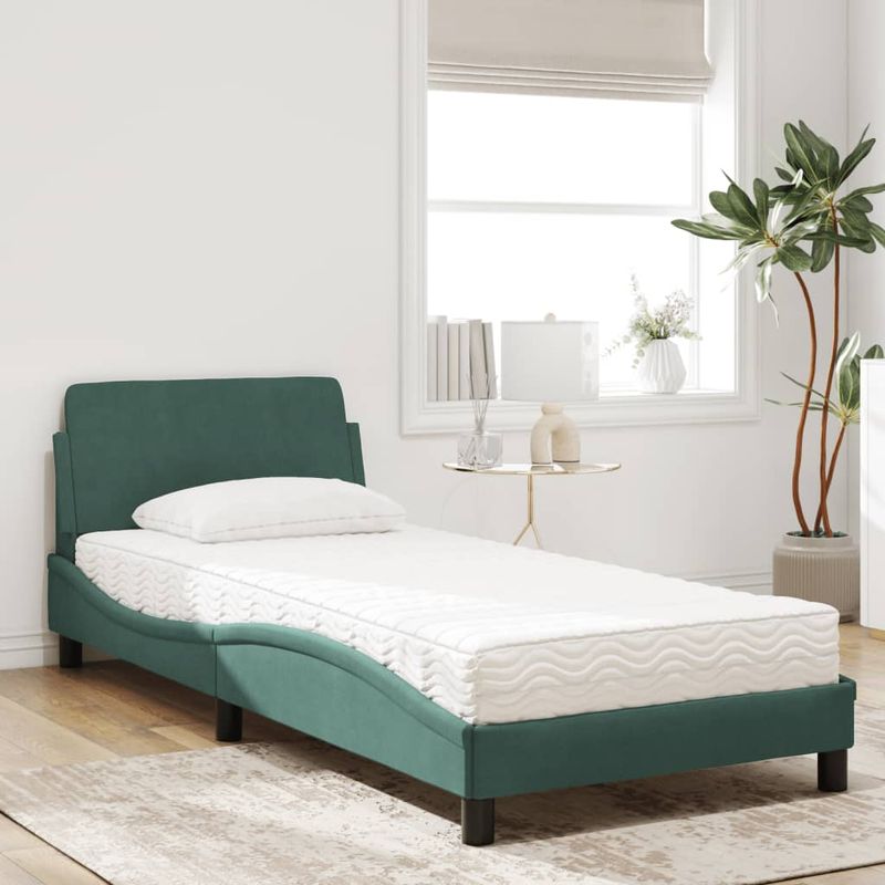 Casa si Gradina - Mobilier - Paturi si accesorii - Paturi - Pat cu saltea, verde inchis, 90x200 cm, catifea - Infinity.ro