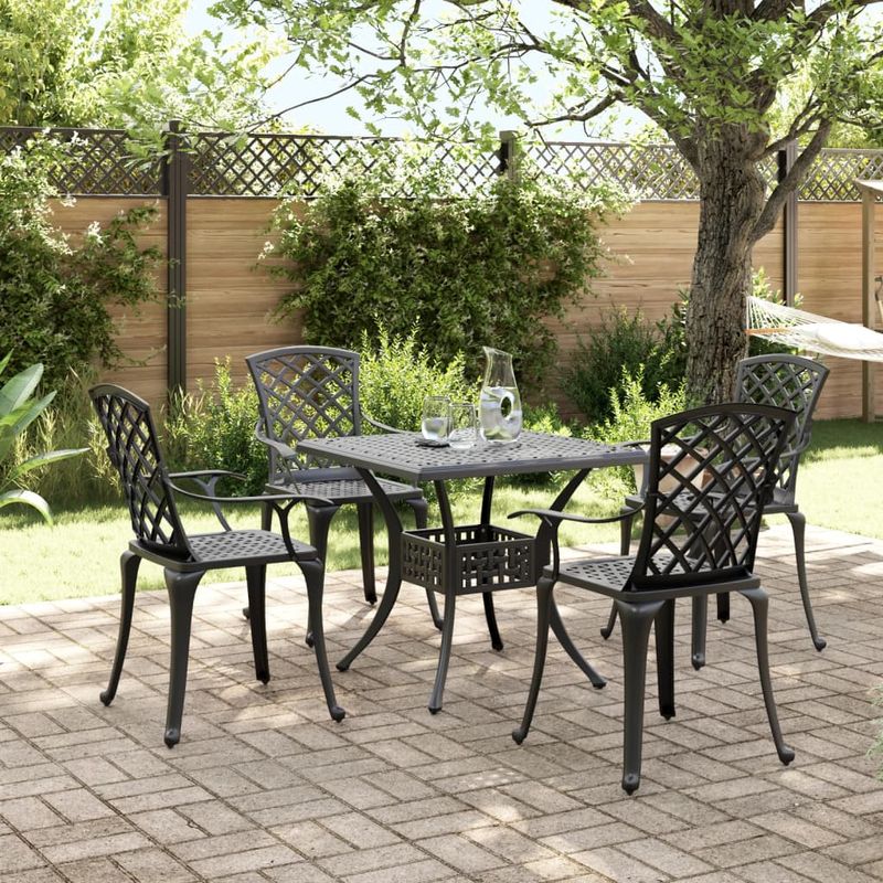 Casa si Gradina - Gradina si terasa - Mobilier exterior - Seturi mobila gradina - Set mobilier de gradina, 5 piese, negru, aluminiu turnat - Infinity.ro