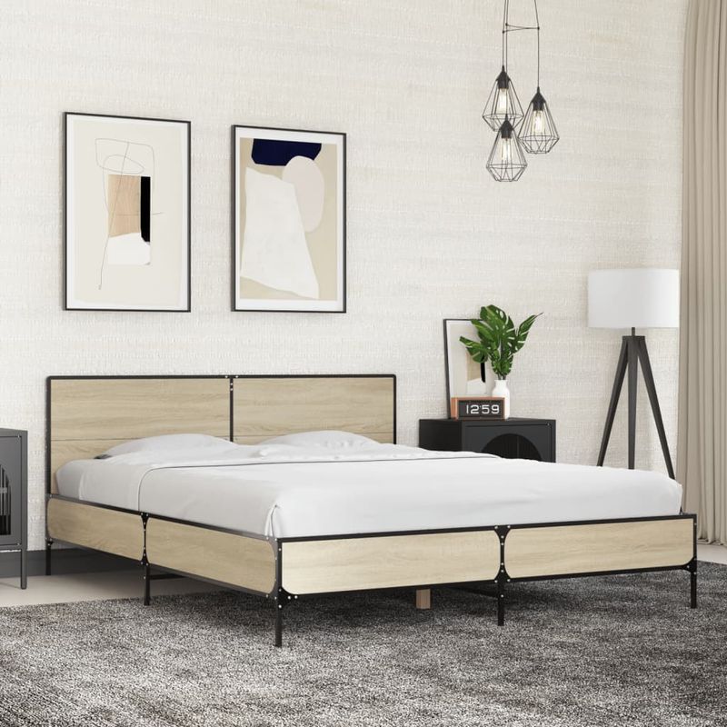 Casa si Gradina - Mobilier - Paturi si accesorii - Paturi - Cadru de pat, stejar sonoma, 150x200cm, lemn prelucrat si metal - Infinity.ro