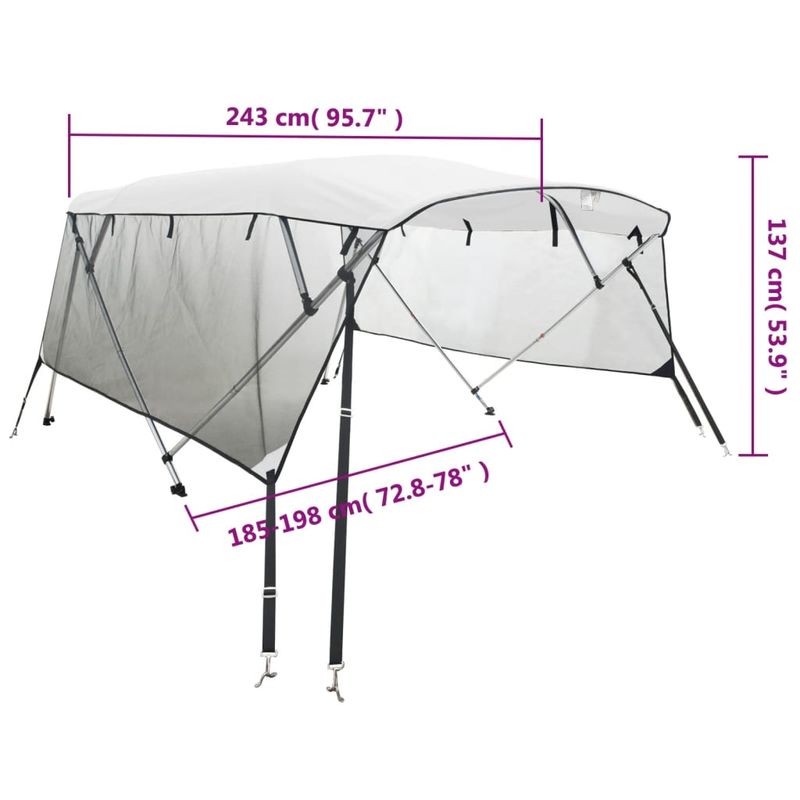 Auto si Moto - Ambarcatiuni - Accesorii ambarcatiuni - Parasolar Bimini 4 arcuri pereti din plasa 243x(185-198)x137 cm, alb - Infinity.ro