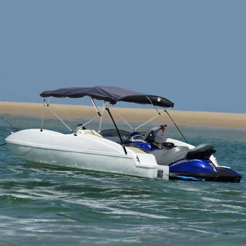 Auto si Moto - Ambarcatiuni - Accesorii ambarcatiuni - Parasolar Bimini 3 arcuri pereti din plasa 183x(185-198)x137 cm, albastru și negru - Infinity.ro