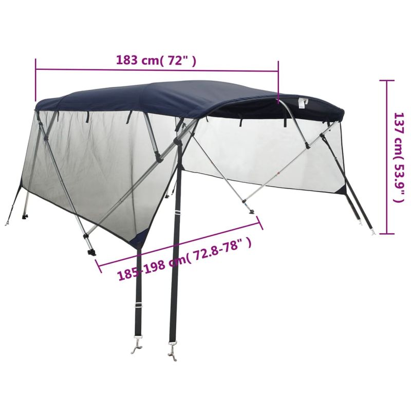 Auto si Moto - Ambarcatiuni - Accesorii ambarcatiuni - Parasolar Bimini 3 arcuri pereti din plasa 183x(185-198)x137 cm, albastru și negru - Infinity.ro