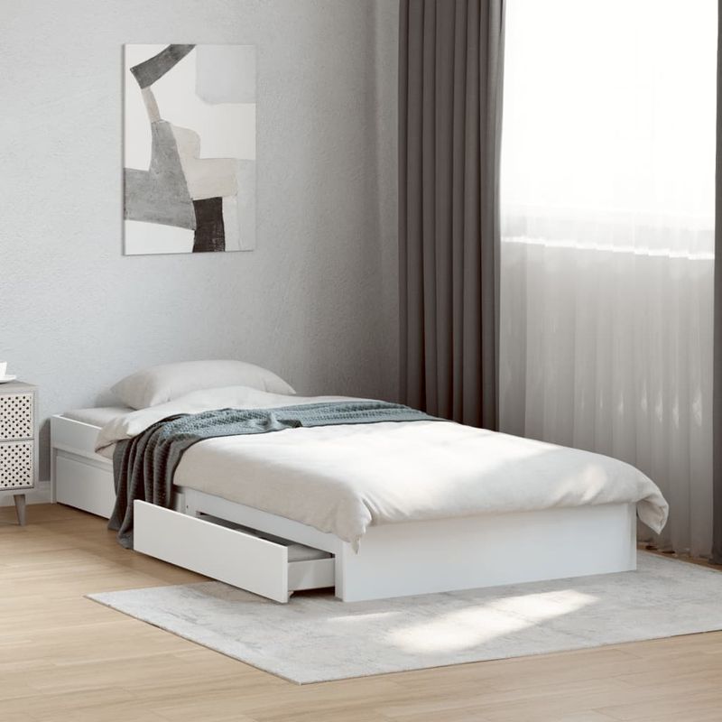 Casa si Gradina - Mobilier - Paturi si accesorii - Paturi - Cadru de pat cu sertare, alb, 75x190 cm, lemn prelucrat - Infinity.ro