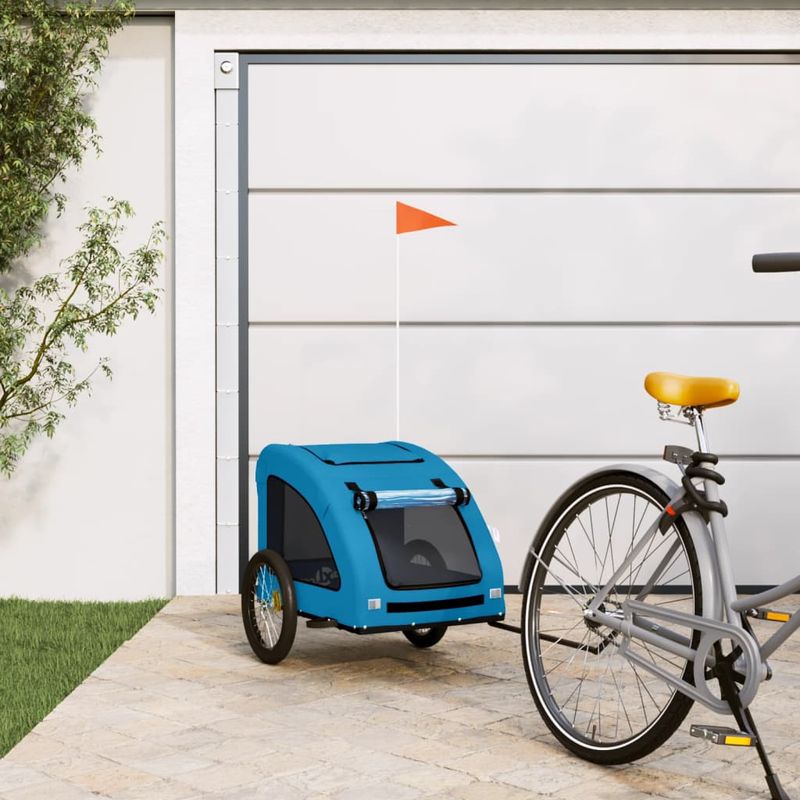 Petshop - Accesorii petshop - Culcusuri si custi - Genti si articole transport - Remorca de bicicleta animale companie, albastru, oxford/fier, mărime 137x68x72 cm - Infinity.ro