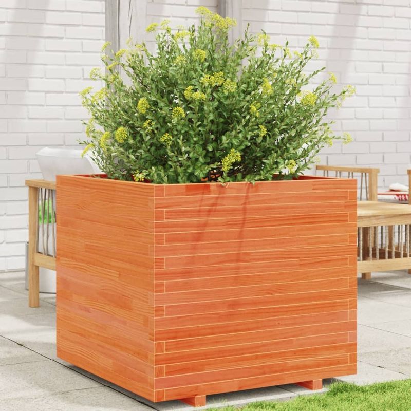 Casa si Gradina - Gradinarit si plante - Plante si ghivece - Ghivece si suporturi - Jardiniera de gradina, maro ceruit, 80x80x72 cm, lemn masiv pin - Infinity.ro