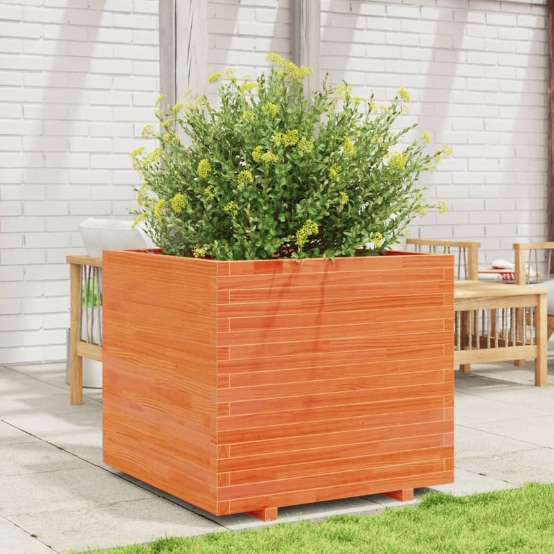 Casa si Gradina - Gradinarit si plante - Plante si ghivece - Ghivece si suporturi - Jardiniera de gradina, maro ceruit, 80x80x72 cm, lemn masiv pin - Infinity.ro
