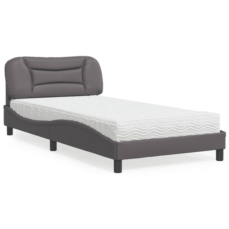 Casa si Gradina - Mobilier - Paturi si accesorii - Paturi - Pat cu saltea, gri, 100x200 cm, piele ecologica - Infinity.ro