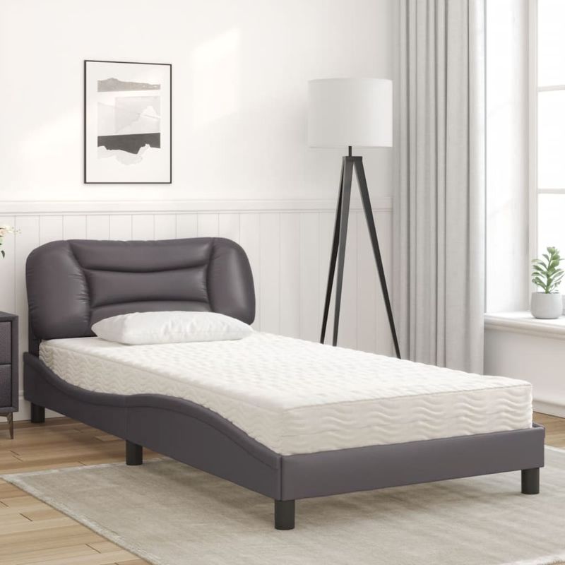 Casa si Gradina - Mobilier - Paturi si accesorii - Paturi - Pat cu saltea, gri, 100x200 cm, piele ecologica - Infinity.ro