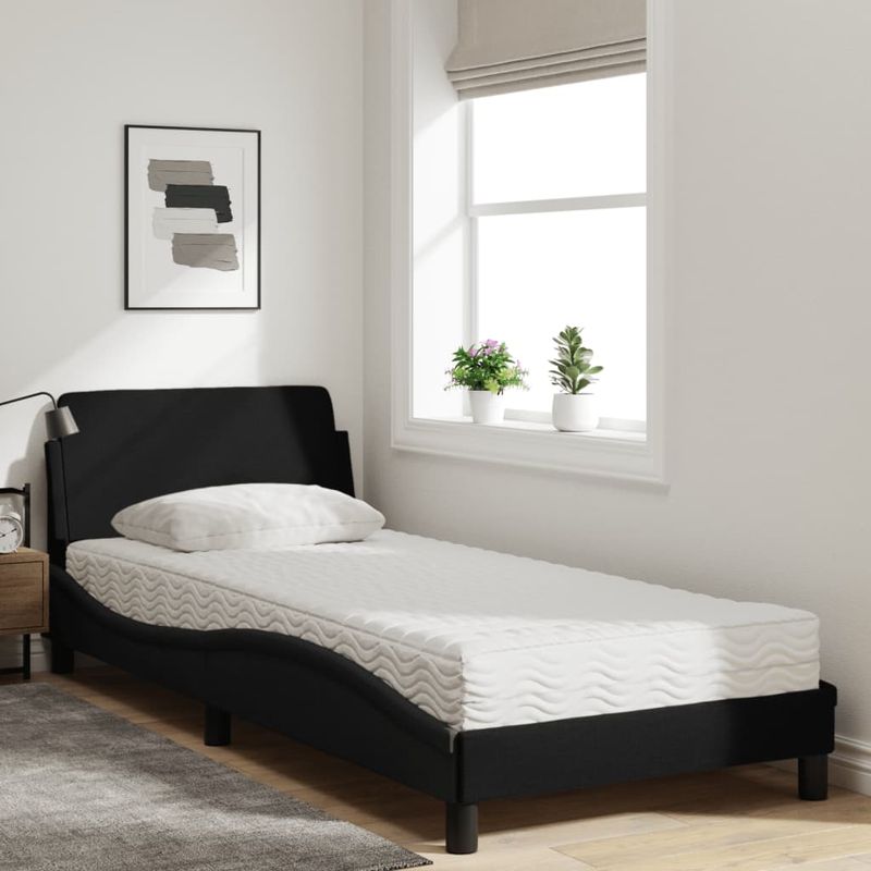 Casa si Gradina - Mobilier - Paturi si accesorii - Paturi - Pat cu saltea, negru, 90x190 cm, textil - Infinity.ro