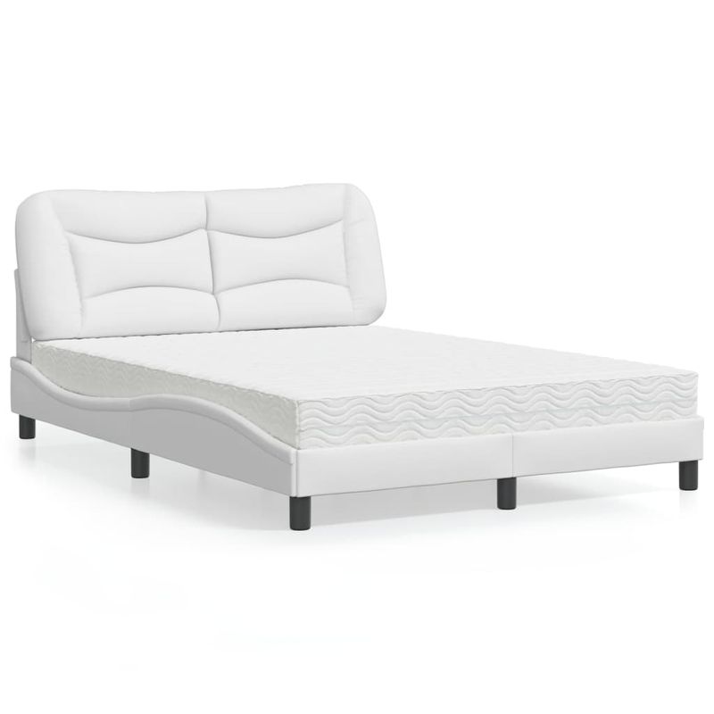 Casa si Gradina - Mobilier - Paturi si accesorii - Paturi - Pat cu saltea, alb, 140x200 cm, piele ecologica - Infinity.ro