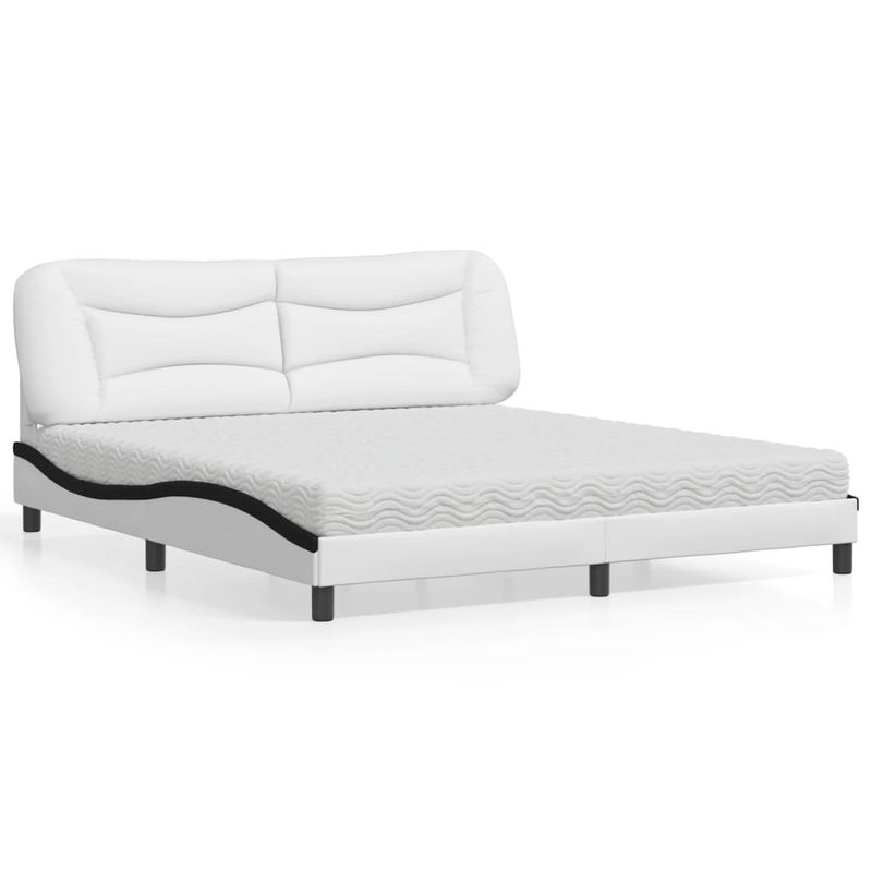 Casa si Gradina - Mobilier - Paturi si accesorii - Paturi - Pat cu saltea, alb si negru, 180x200 cm, piele ecologica - Infinity.ro