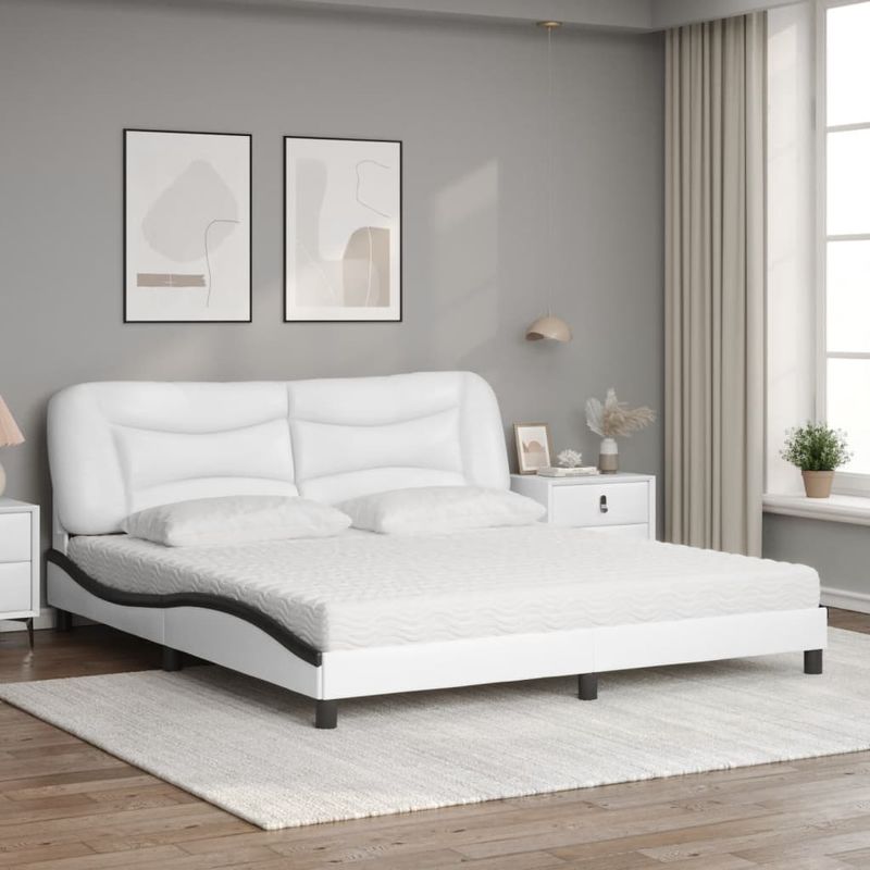 Casa si Gradina - Mobilier - Paturi si accesorii - Paturi - Pat cu saltea, alb si negru, 180x200 cm, piele ecologica - Infinity.ro
