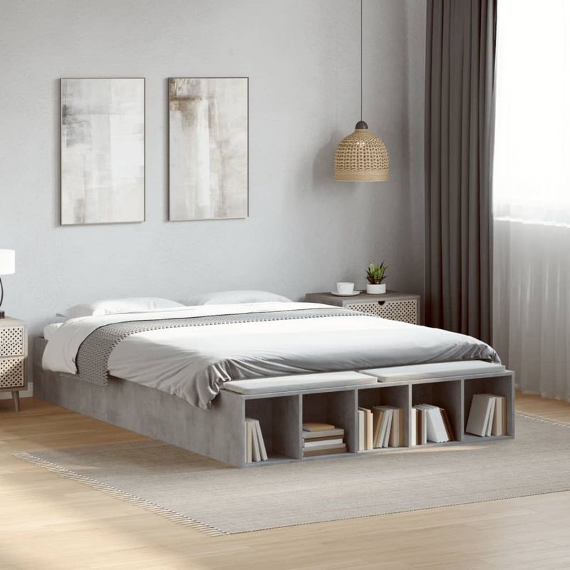 Casa si Gradina - Mobilier - Paturi si accesorii - Paturi - Cadru de pat, gri beton, 135x190 cm, lemn prelucrat - Infinity.ro