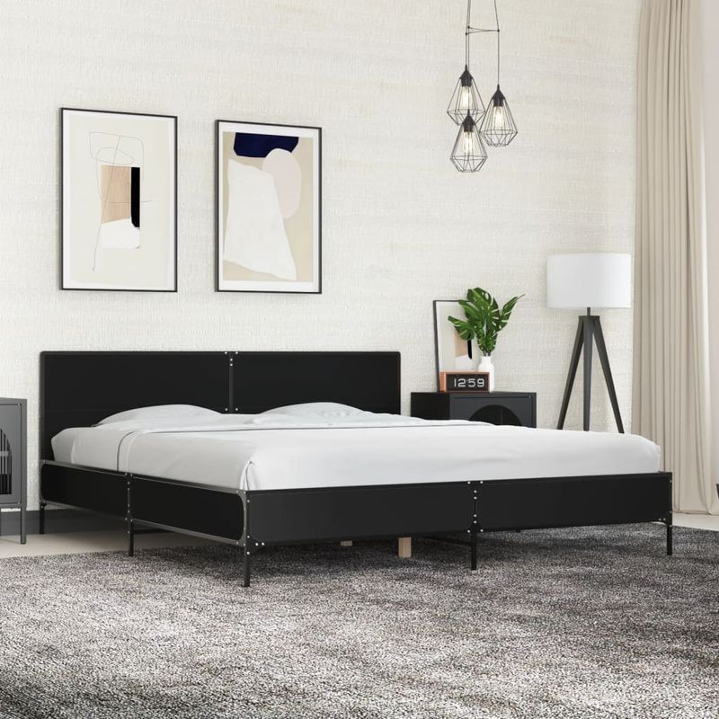 Casa si Gradina - Mobilier - Paturi si accesorii - Paturi - Cadru de pat, negru, 200x200 cm, lemn prelucrat si metal - Infinity.ro