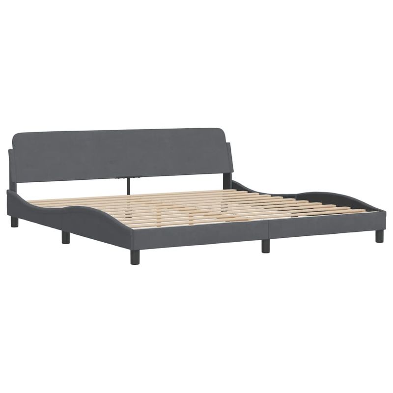 Casa si Gradina - Mobilier - Paturi si accesorii - Paturi - Pat cu saltea, gri inchis, 200x200 cm, catifea - Infinity.ro