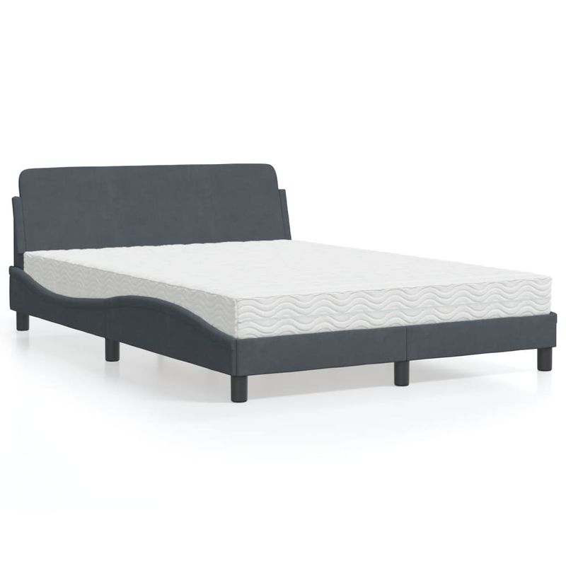 Casa si Gradina - Mobilier - Paturi si accesorii - Paturi - Pat cu saltea, gri inchis, 140x190 cm, catifea - Infinity.ro