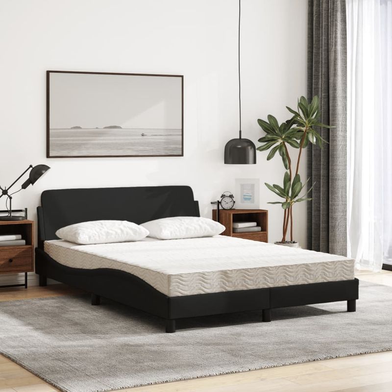 Casa si Gradina - Mobilier - Paturi si accesorii - Paturi - Pat cu saltea, negru, 140x190 cm, textil - Infinity.ro