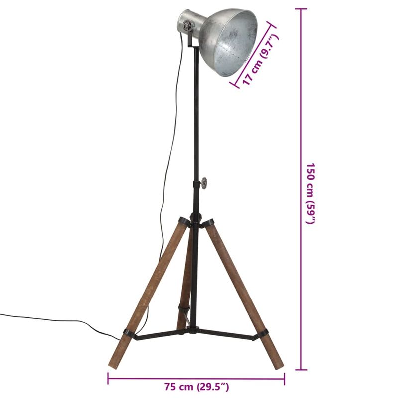 Casa si Gradina - Corpuri si surse de iluminat - Veioze si lampi - Lampadare - Lampa de podea 25 W, argintiu vintage, 75x75x90-150 cm, E27 - Infinity.ro