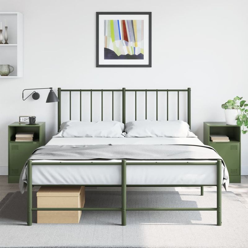 Casa si Gradina - Mobilier - Comode si corpuri - Noptiere - Noptiere, 2 buc., verde olive, 34,5x39x62 cm, otel - Infinity.ro