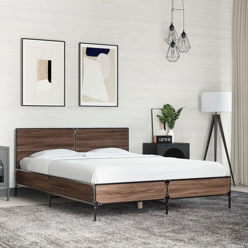 Casa si Gradina - Mobilier - Paturi si accesorii - Paturi - Cadru de pat, stejar maro, 140x190 cm, lemn prelucrat si metal - Infinity.ro