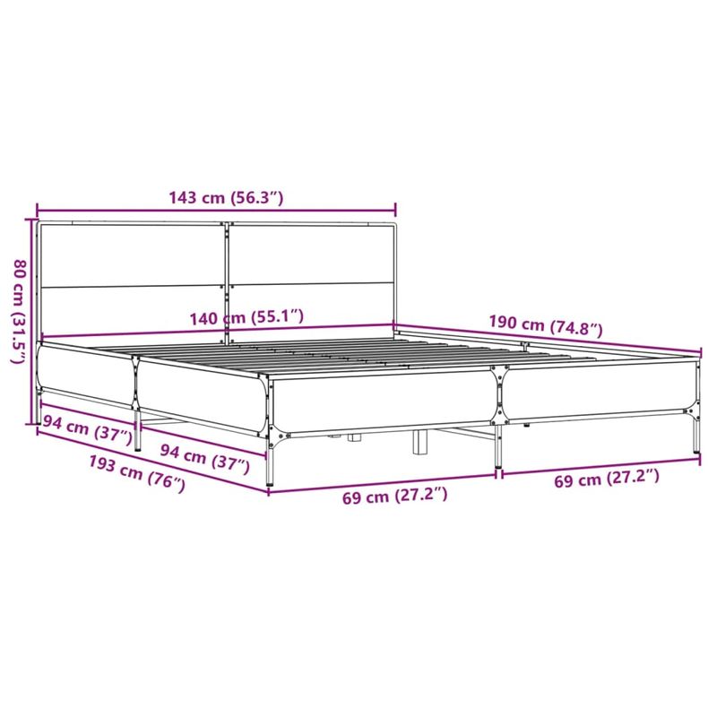 Casa si Gradina - Mobilier - Paturi si accesorii - Paturi - Cadru de pat, stejar maro, 140x190 cm, lemn prelucrat si metal - Infinity.ro