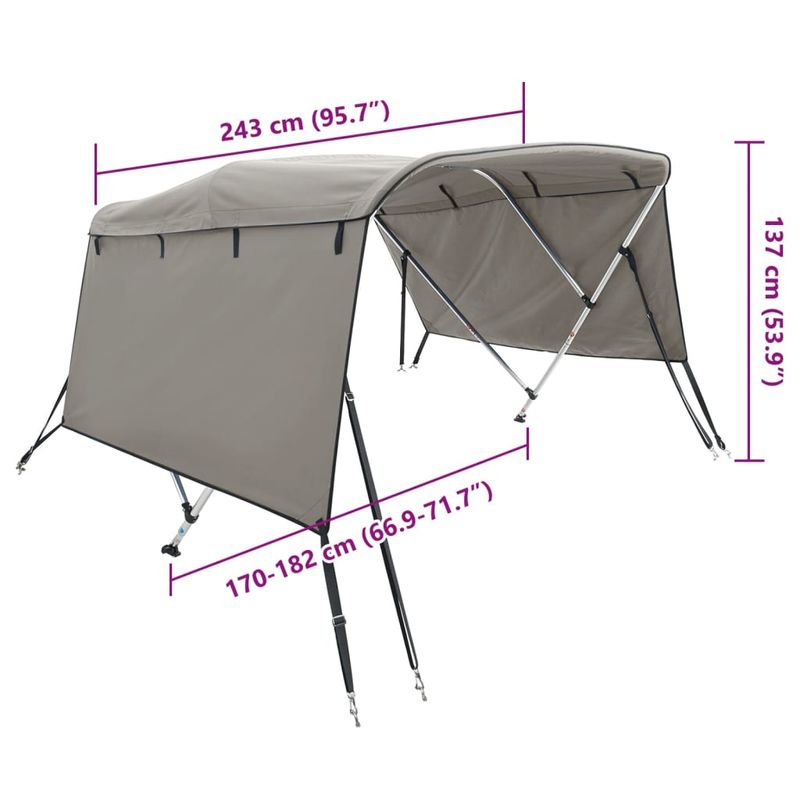 Auto si Moto - Ambarcatiuni - Accesorii ambarcatiuni - Parasolar Bimini 4 arcuri, pereti laterali 243x(170-182)x137 cm, gri antracit - Infinity.ro