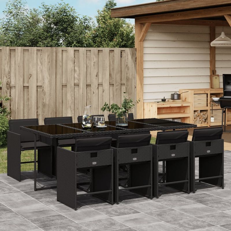 Casa si Gradina - Gradina si terasa - Mobilier exterior - Seturi mobila gradina - Set mobilier de gradina cu perne, 9 piese, negru, poliratan - Infinity.ro