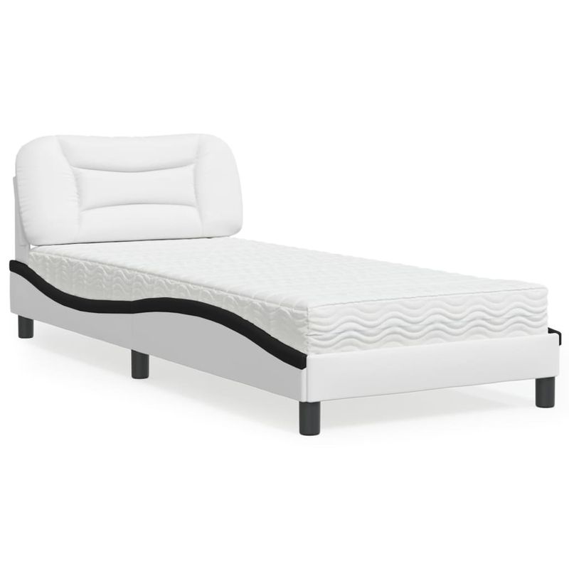 Casa si Gradina - Mobilier - Paturi si accesorii - Paturi - Pat cu saltea, alb si negru, 90x200 cm, piele ecologica - Infinity.ro
