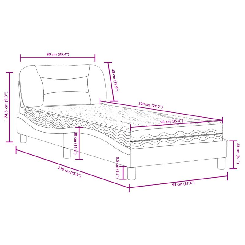 Casa si Gradina - Mobilier - Paturi si accesorii - Paturi - Pat cu saltea, alb si negru, 90x200 cm, piele ecologica - Infinity.ro